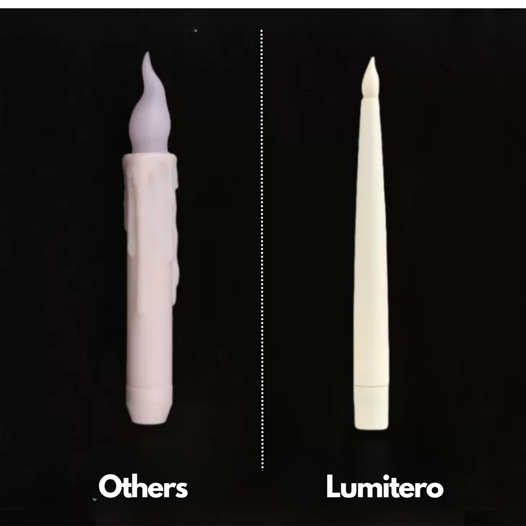 Lumitero floating Halloween candle vs others, showing slim and realistic design.