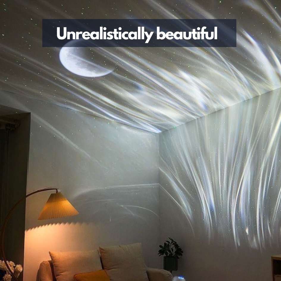 Nordic sunset lamp projecting stunning moonlight and aurora galaxy effects on ceiling
