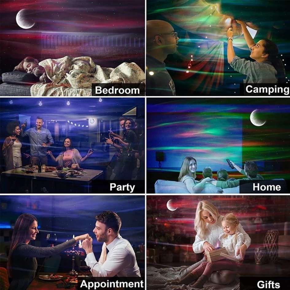 Nordic sunset lamp creating a dreamy galaxy effect in bedroom, camping, party, home, and gift settings
